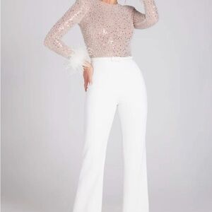 NADINE MERABI Blush Sequin Top and White Jumpsuit